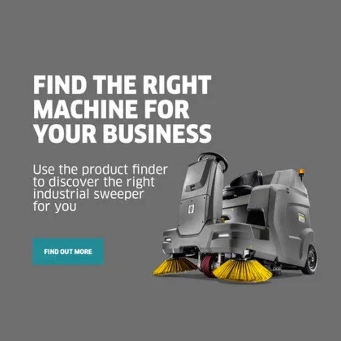 Close-up of a ride-on scrubber drier side profile. 