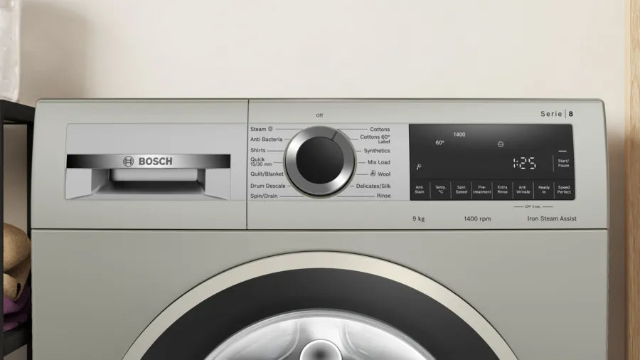 Bosch Series 8 washing machine, front loader 9 kg , Silver inox WGA2440XIN