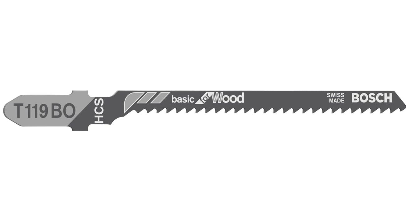 Bosch Professional Jigsaw Blades T 119 Bo, For Cuve Cuts, Blade Length 83Mm, Suitable For Softwood(2-15 Mm), Ply, Chipboard, Wood Core Ply, Fibre Boards, Pack Of 100
