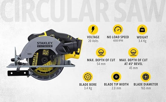 STANLEY FATMAX SCC500-B1 20V 165mm 4000 RPM Cordless Brushed Circular Saw