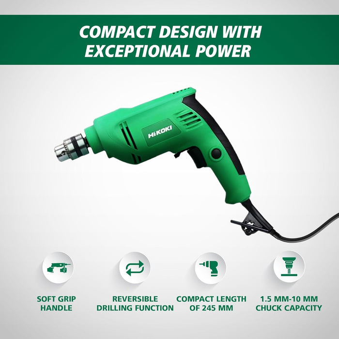 HIKOKI D10VSTAS9Z Corded Drill With Soft Grip Handle, 450 Watts Powerful Motor, 10Mm Drill Chuck And 0-3000Rpm