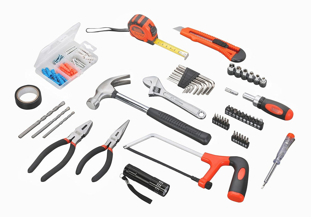 Black and Decker BMT108C Hand Tool Kit for Home & DIY Use (108-Piece) - Includes Screwdriver, Wrench, Ratchet, Utility Knife, Saw, Claw Hammer, Measuring Tape and Plier