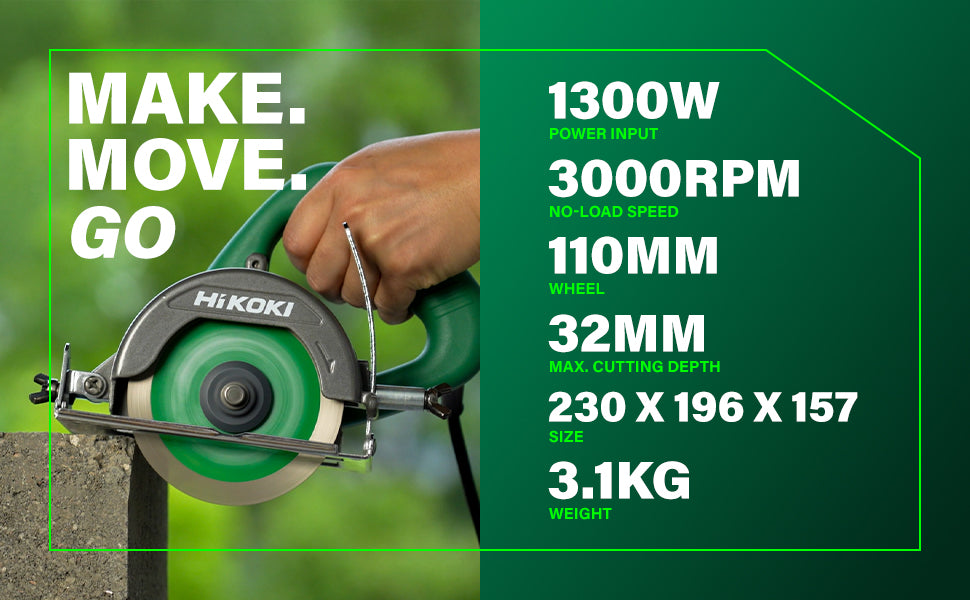 HIKOKI CM4SDS9Z Corded Electric Diamond Tile/Marble Cutter | 1320W | 13000 RPM | 110mm Saw Blade | 32mm Depth | 3.1kg | Includes Wrench