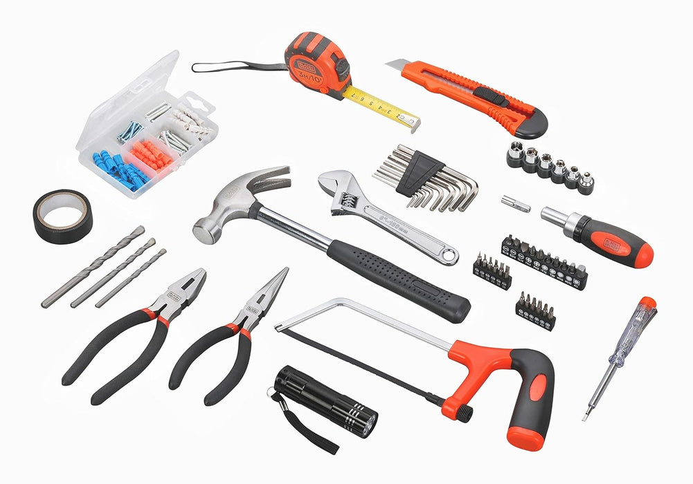 Black and Decker BMT108C Hand Tool Kit for Home & DIY Use (108-Piece) - Includes Screwdriver, Wrench, Ratchet, Utility Knife, Saw, Claw Hammer, Measuring Tape and Plier - General Pumps