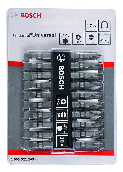 Bosch Professional Extra Hard, Double Ended Screwdriver Bits, Type Ph2-Sl, Length 65mm, Grey, Pack Of 10 - General Pumps