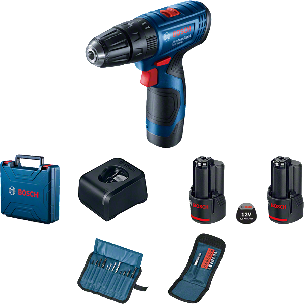 Bosch GSB 120-LI Professional Cordless Combi (Two Batteries, Charger & Accessories Kit Included)