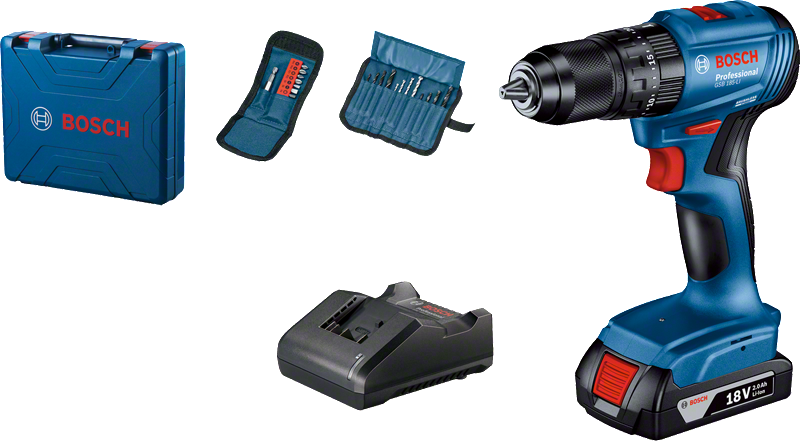 Bosch GSB 185-LI Professional Cordless Combi (Two Batteries, Charger & Accessories Kit Included)